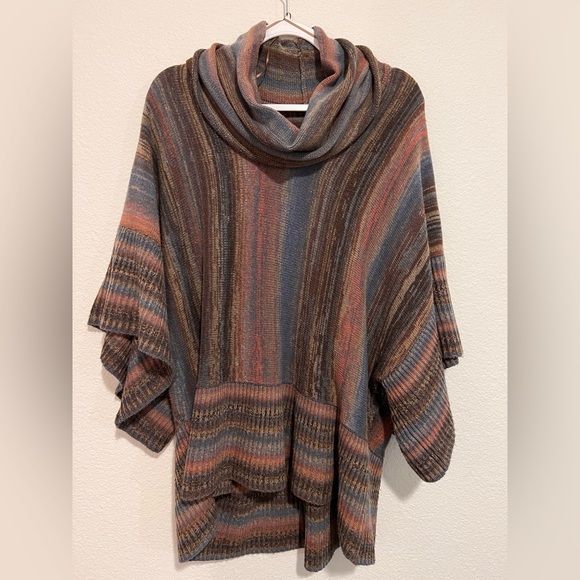 John & Mark Tunic Brown Multicolored Boho cowl neck 3/4 Dolman sleeve Sweater - Picture 1 of 7